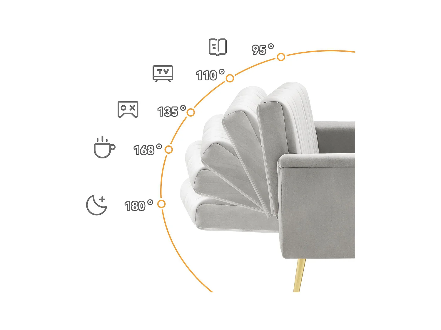 Canapé 3 palces conertible clic-clac en tissu velours - Gris