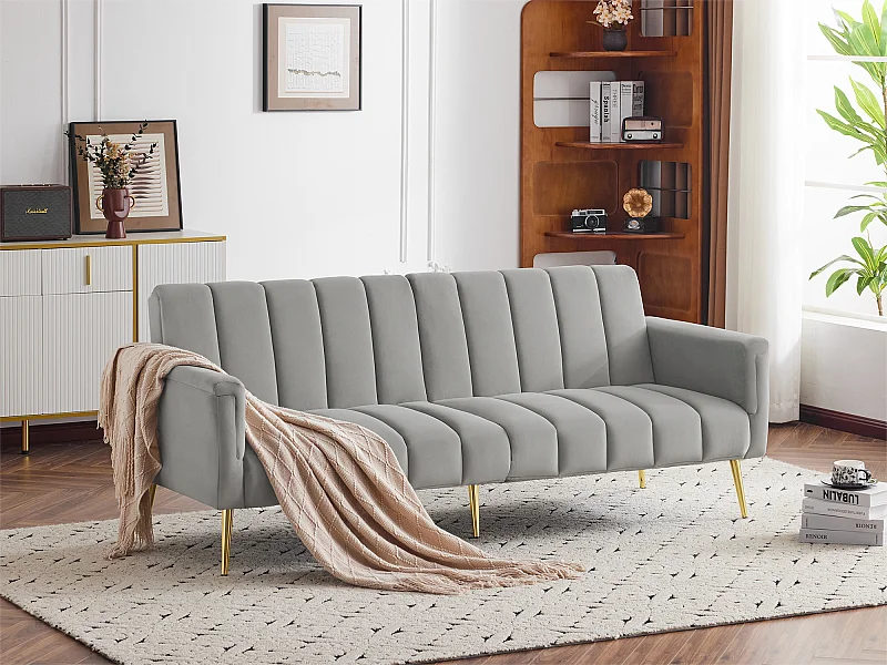 3-sitziges Schlafsofa aus Samtstoff – Grau