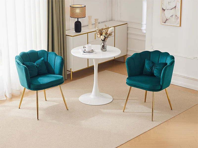 Set van 2 fluwelen stoelen - met bloemblaadjevormige rugleuning - gouden metalen poten - dennengroen