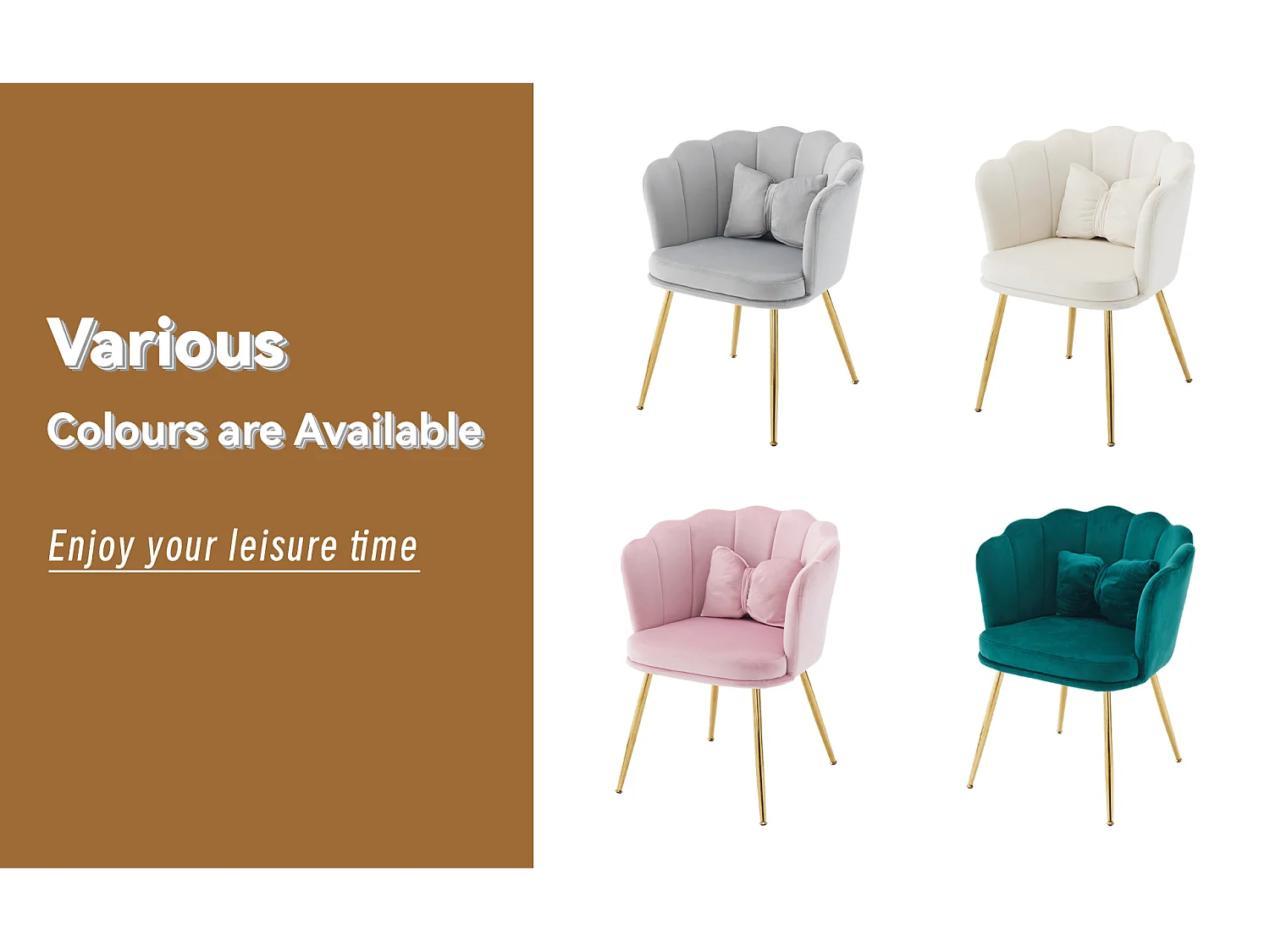 Set van 2 Velvet stoelen - met bloemblaadjevormige rugleuning - goud metalen poten - Roze