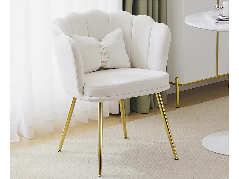 1 Fluwelen stoel - met bloemblaadjevormige rugleuning - Goud metalen poten - Beige