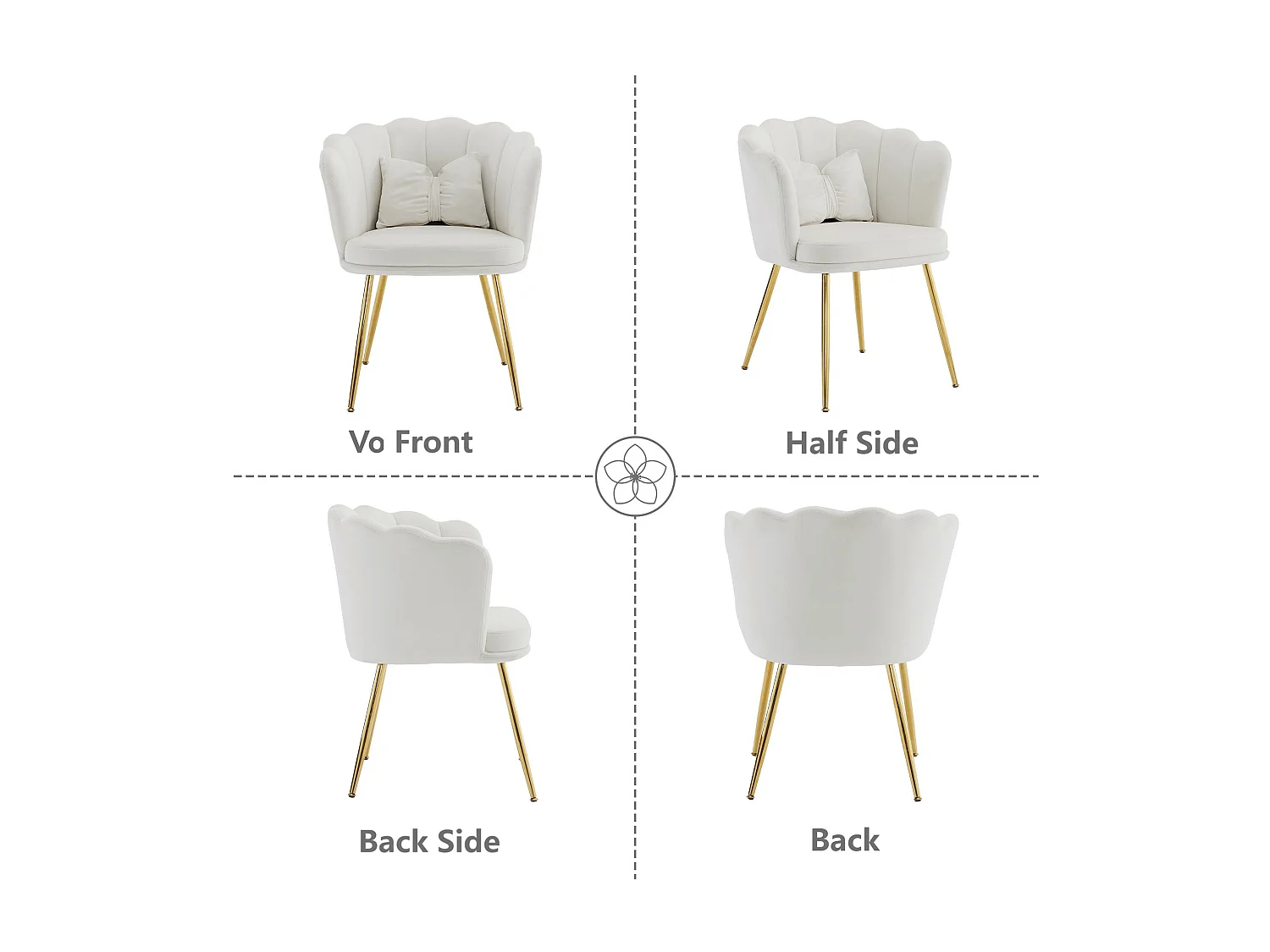 1 Chaise en velours - avec dossier en forme de pétale - pieds en métal doré - Beige