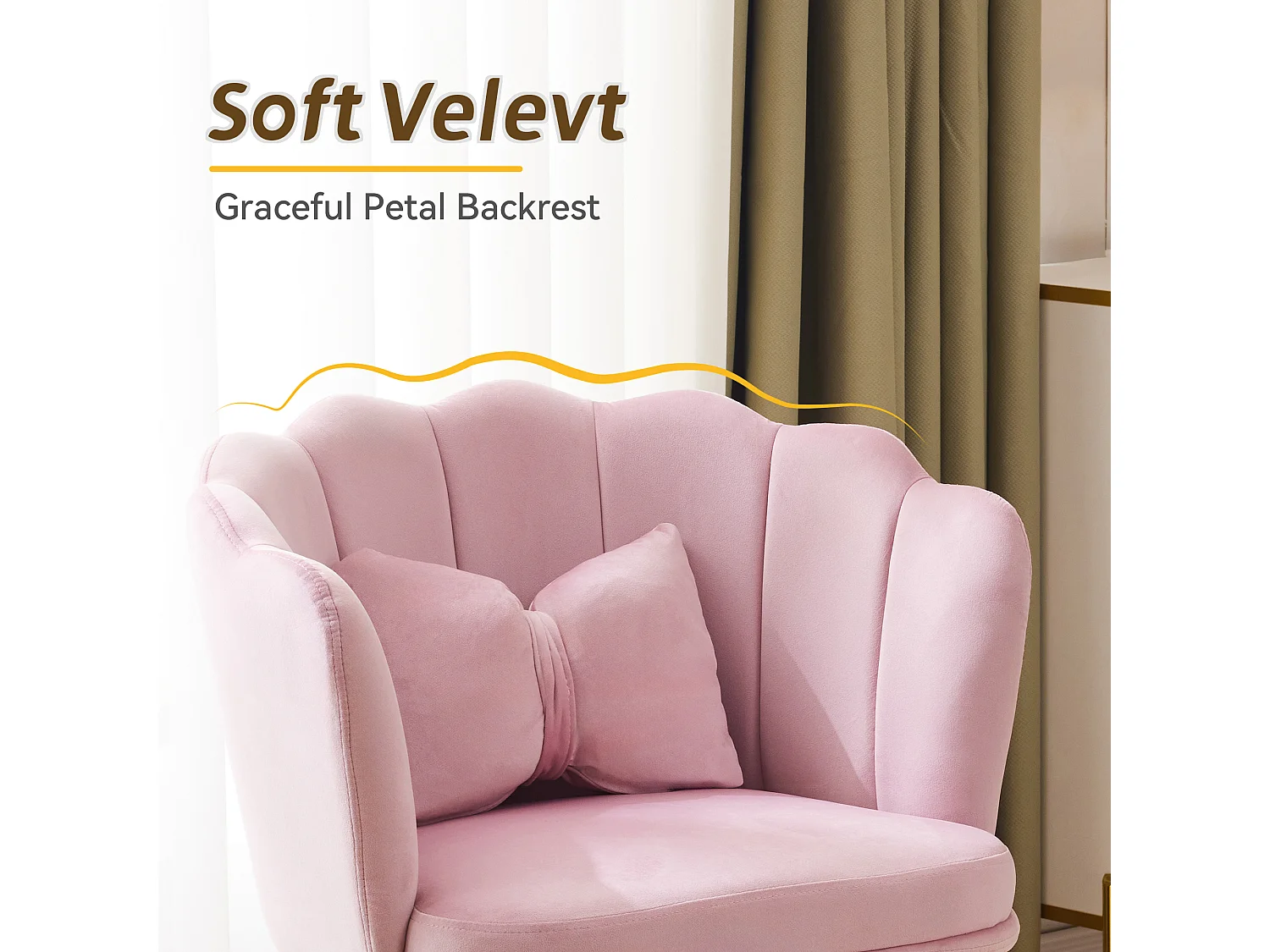 Set di 4 sedie in velluto - con schienale a forma di petalo - gambe in metallo dorato - Rosa