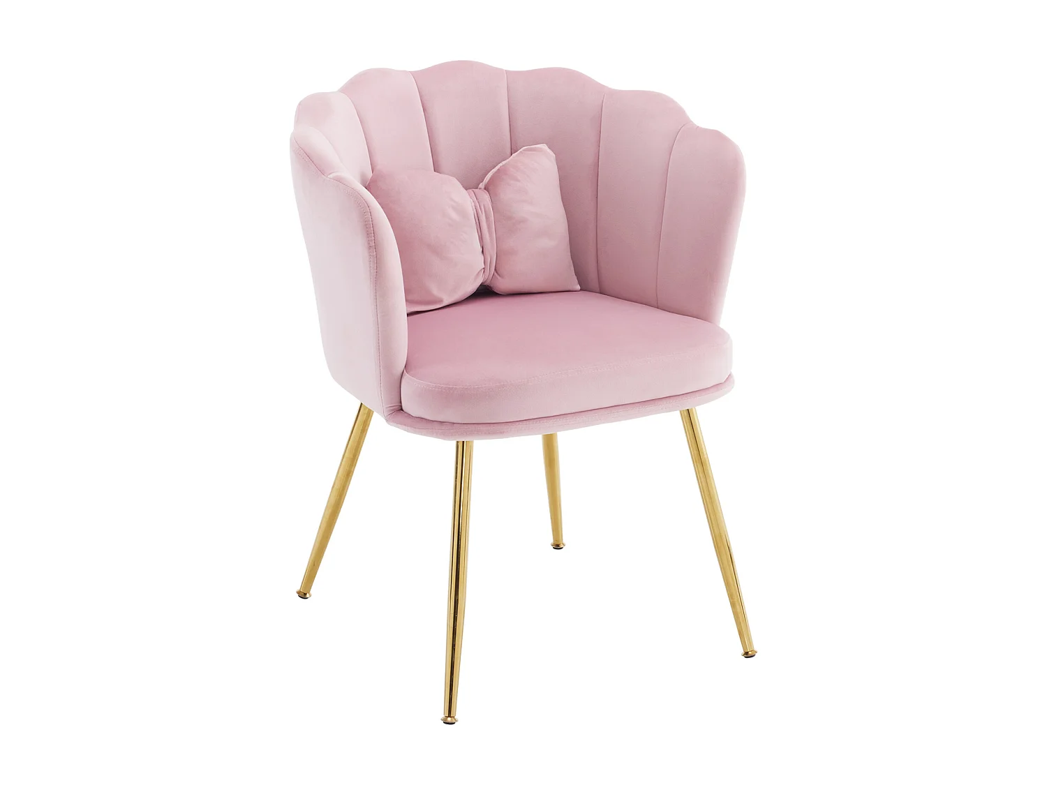 Set di 4 sedie in velluto - con schienale a forma di petalo - gambe in metallo dorato - Rosa