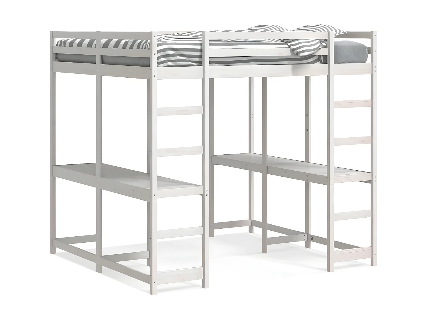 Lit superposé et bureau et échelle 180x200cm bois de pin massif