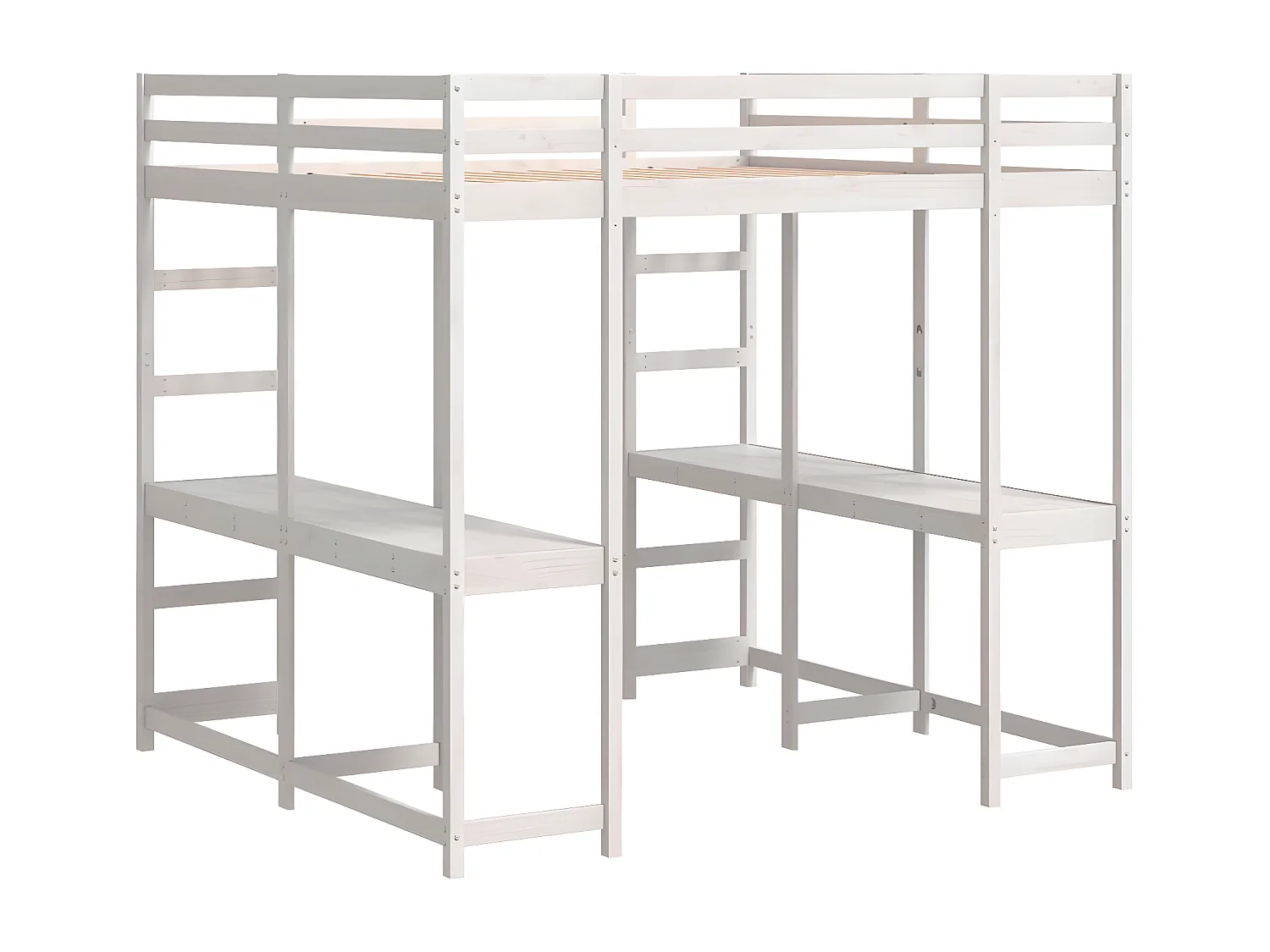 Lit superposé et bureau et échelle 180x200cm bois de pin massif