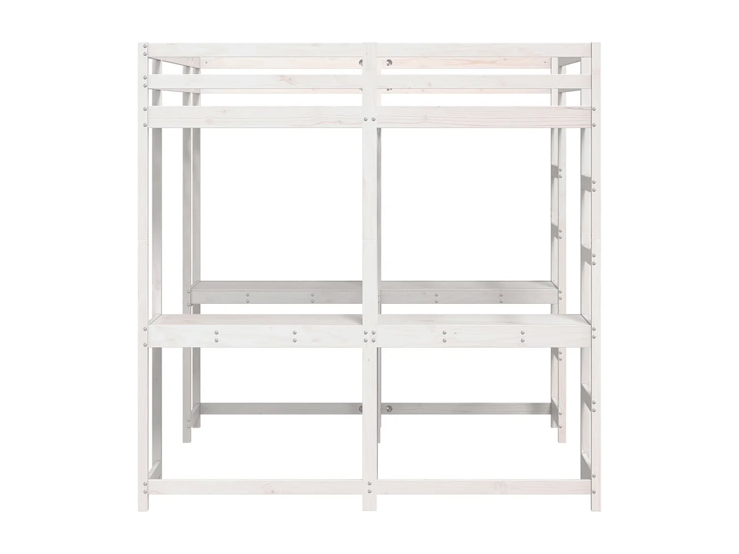 Cama alta c/ secretária e escada 180x200 cm pinho maciço branco