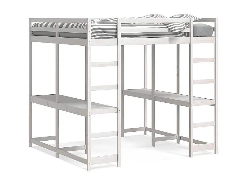 Cama alta con escritorio y escalera madera blanca 160x200 cm