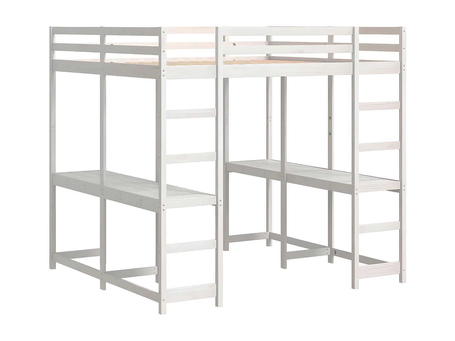 Lit superposé et bureau et échelle 160x200cm bois de pin massif