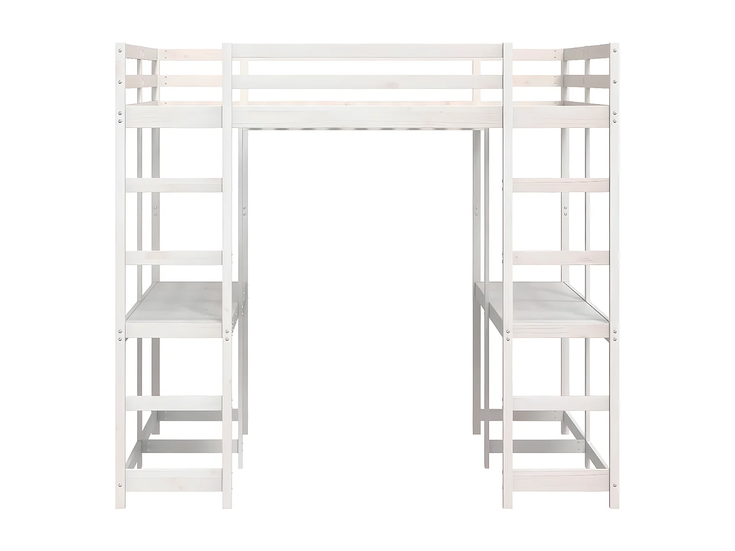 Cama alta c/ secretária e escada 160x200 cm pinho maciço branco