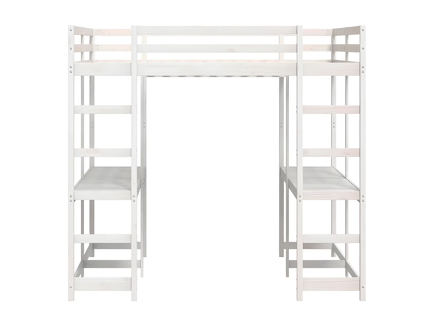 Cama alta c/ secretária e escada 140x200 cm pinho maciço branco