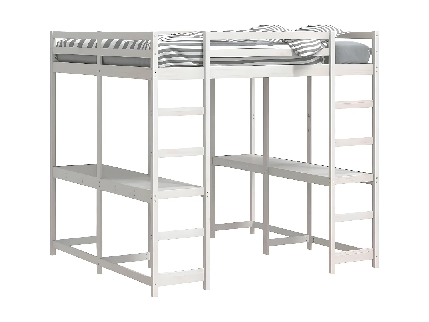 Cama alta con escritorio y escalera madera blanca 140x200 cm