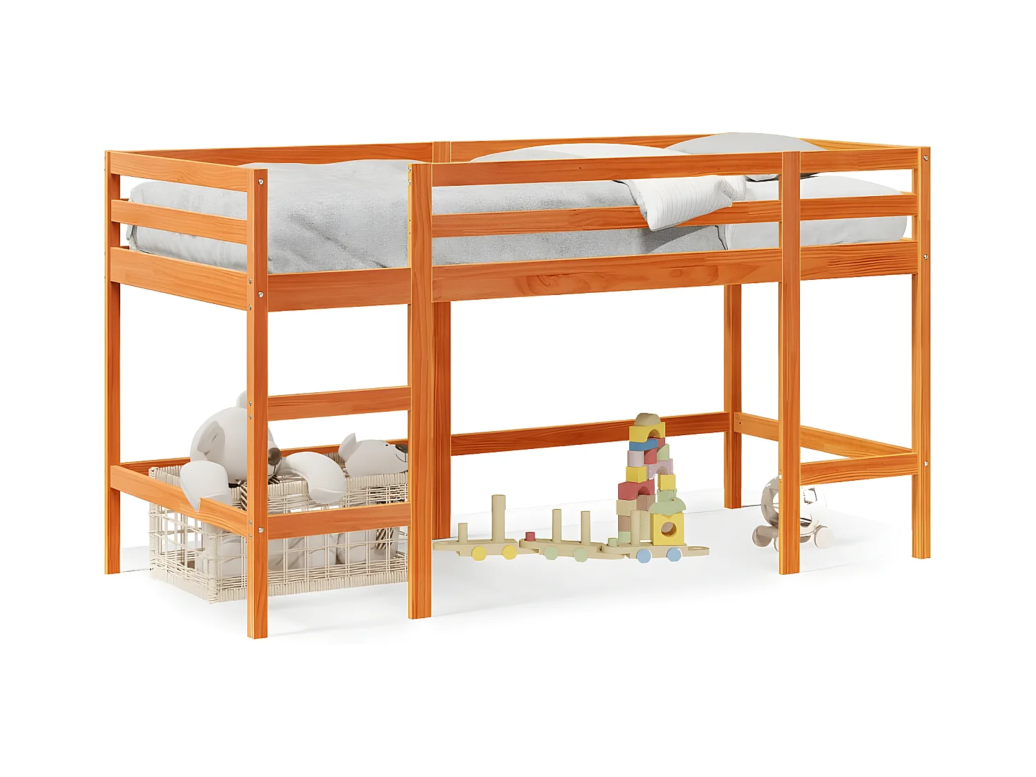 Cama alta de niños con escalera madera maciza marrón 80x200 cm