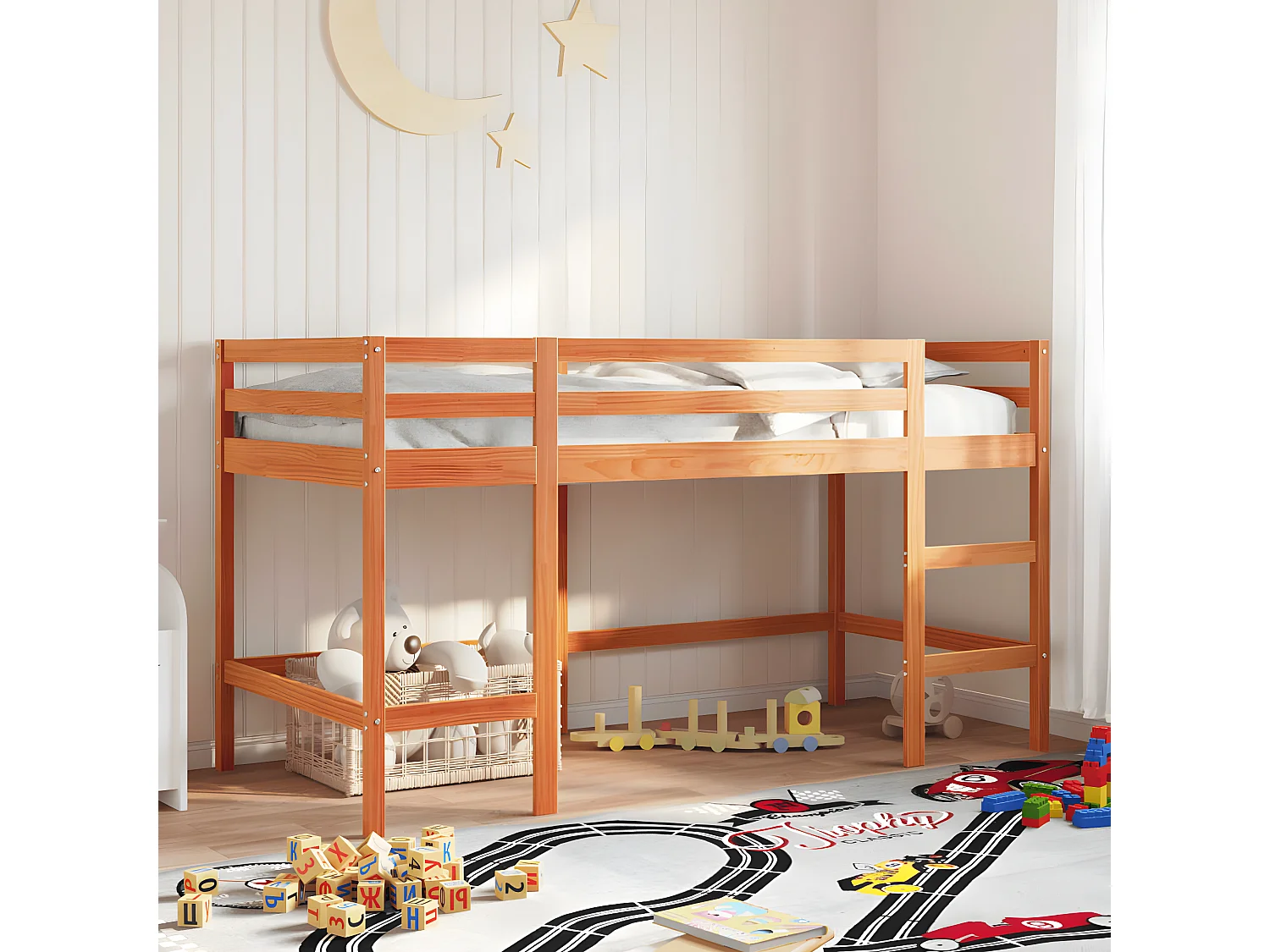 Lit mezzanine enfants avec échelle 90x190 cm bois de pin massif