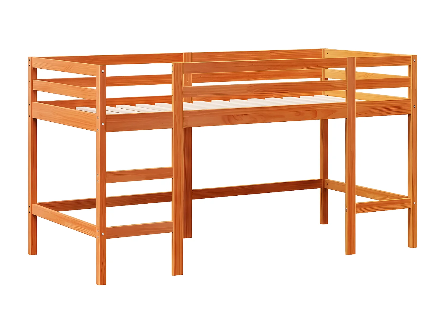 Cama alta de niños con escalera madera maciza marrón 90x200 cm