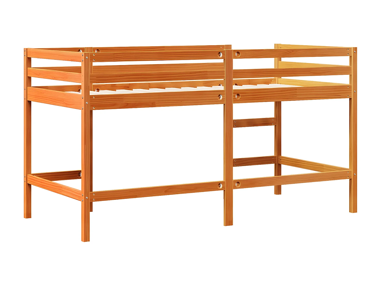 Cama alta de niños con escalera madera maciza marrón 90x200 cm