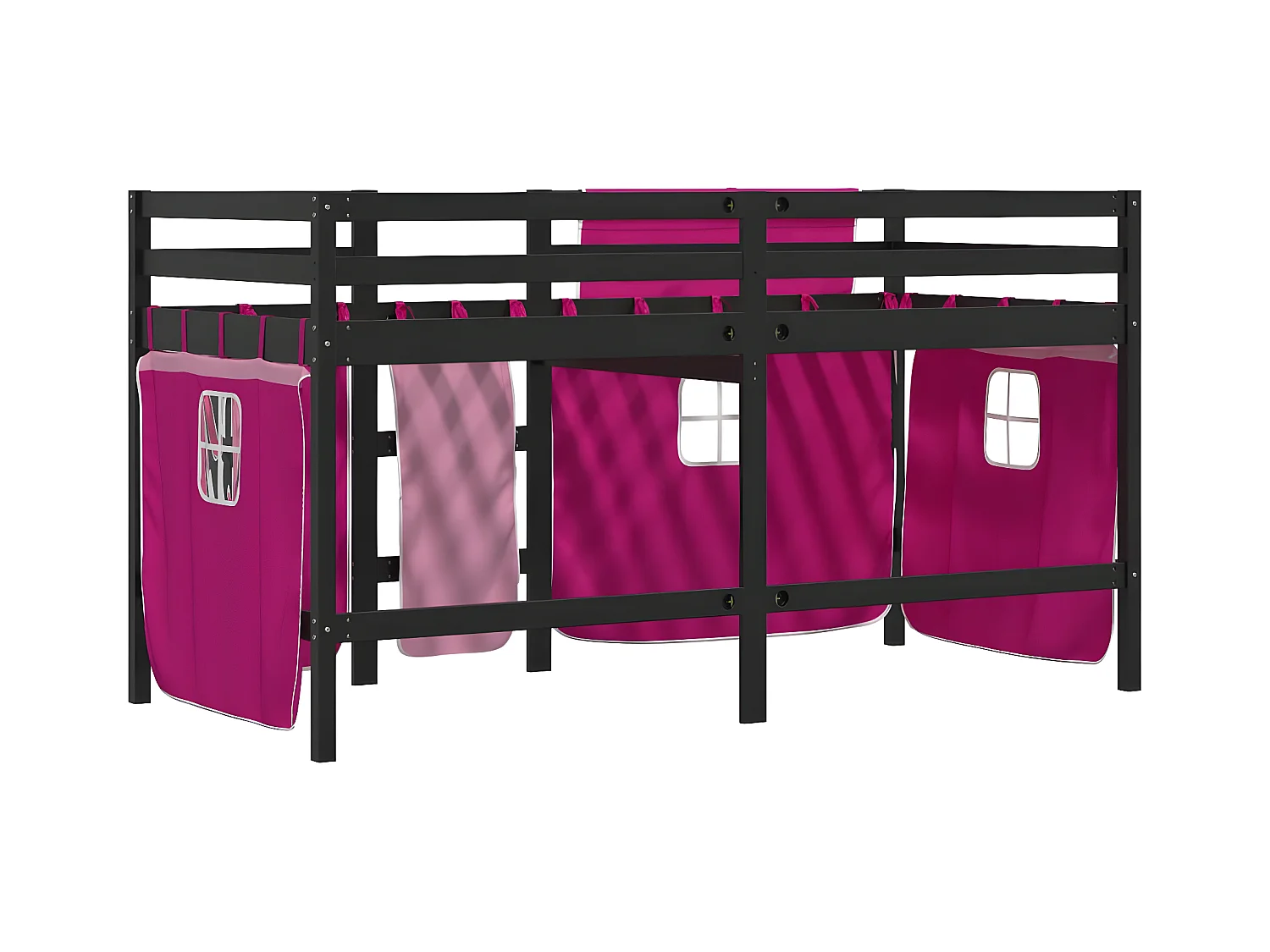 Cama alta p/ criança c/ cortinas 80x200 cm pinho maciço rosa