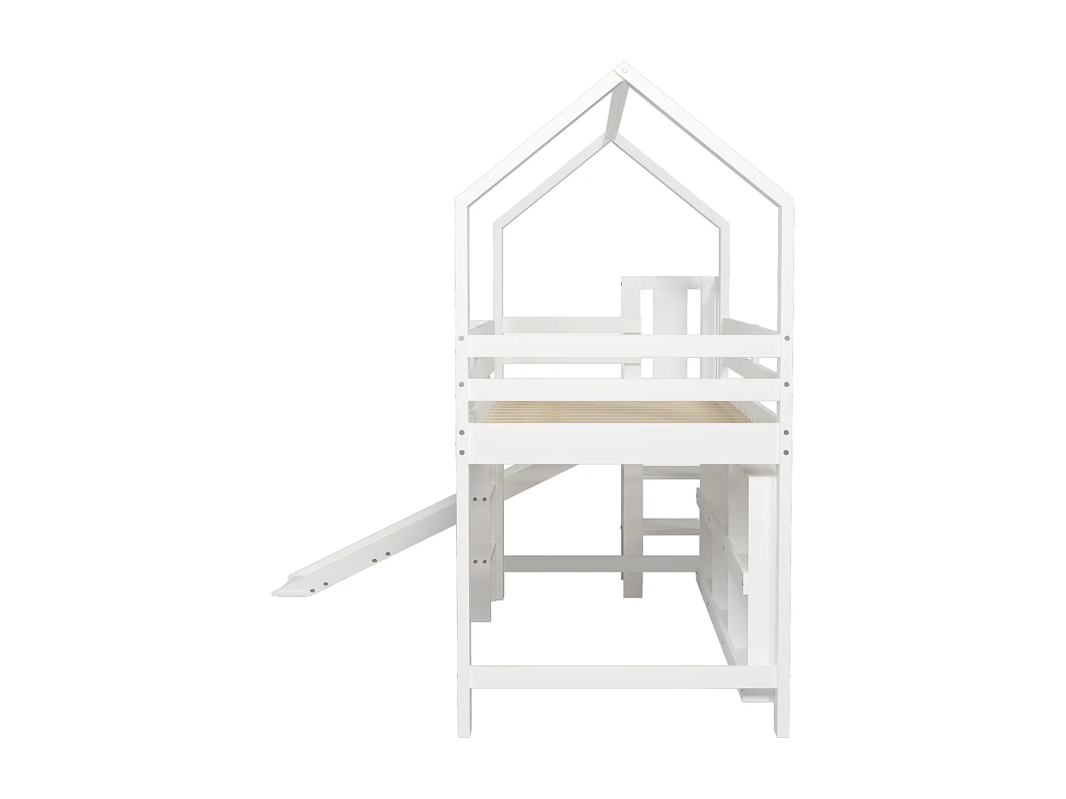 Letto a soppalco 90x200 cm - con scivolo + scala + armadietto + ripiano - in legno di pino e MDF - Bianco