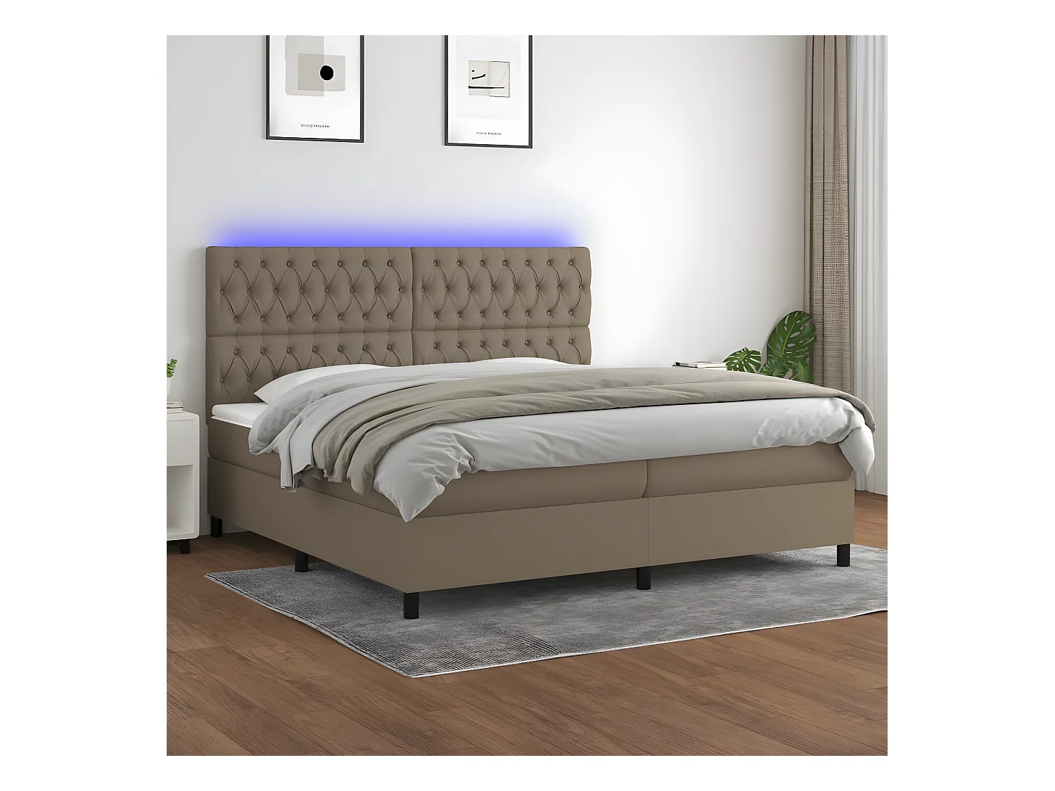 Sommier tapissier et matelas et LED Taupe 200x200 cm Tissu