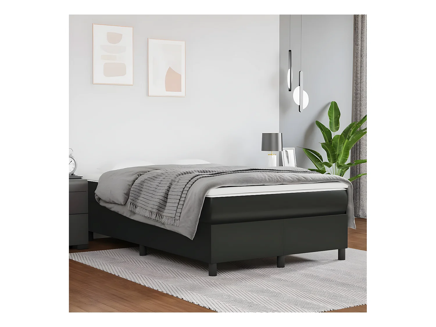 Sommier tapissier avec matelas Noir 120x200 cm Similicuir
