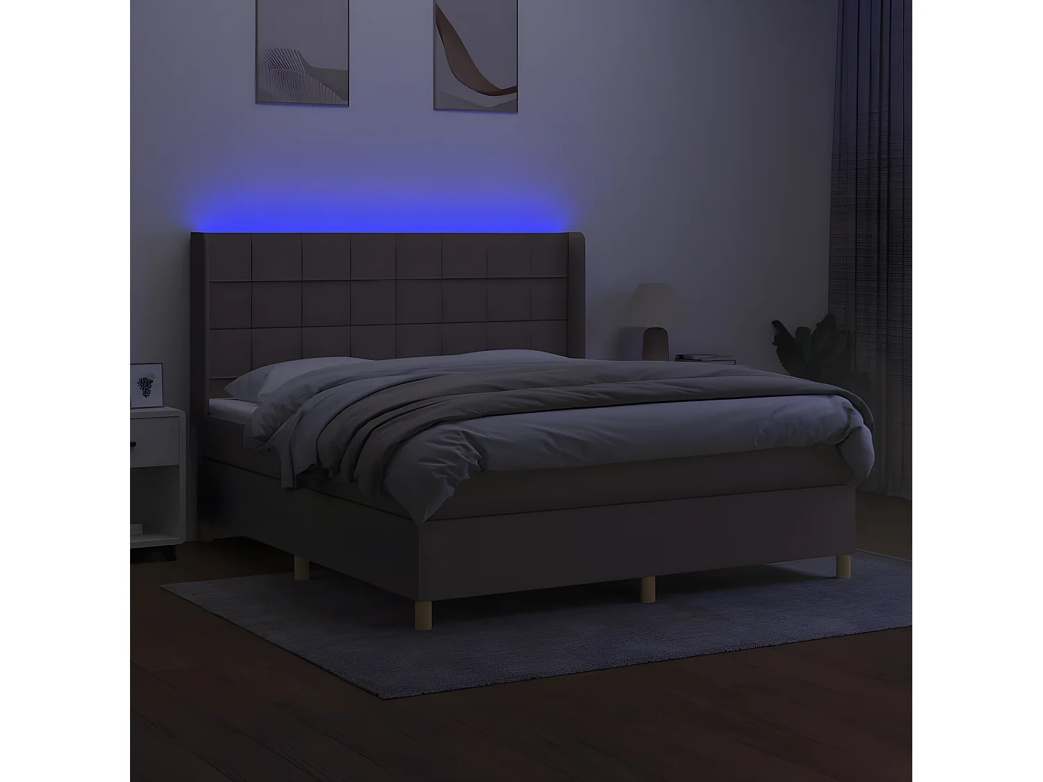 Sommier tapissier avec matelas et LED Taupe 180x200 cm Tissu