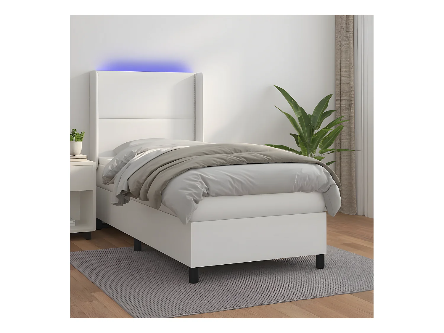 Sommier tapissier et matelas et LED Blanc 100x200 cm Similicuir