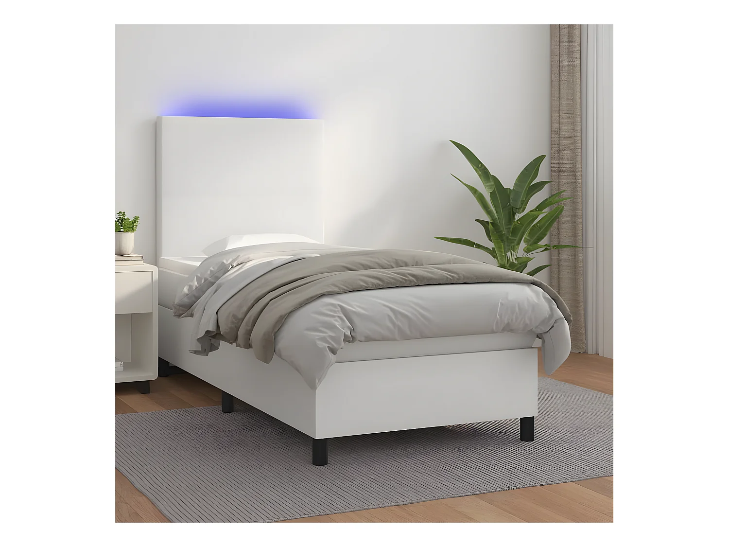 Sommier tapissier et matelas et LED Blanc 100x200 cm Similicuir