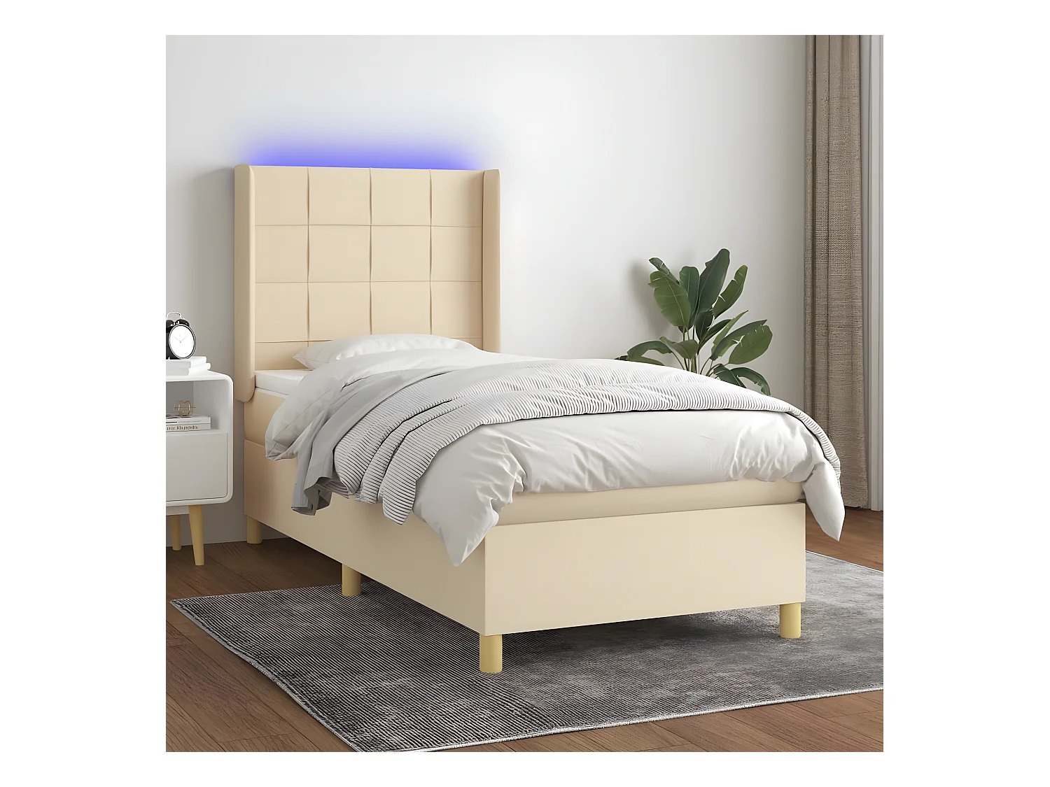 Sommier tapissier avec matelas et LED Crème 100x200 cm Tissu