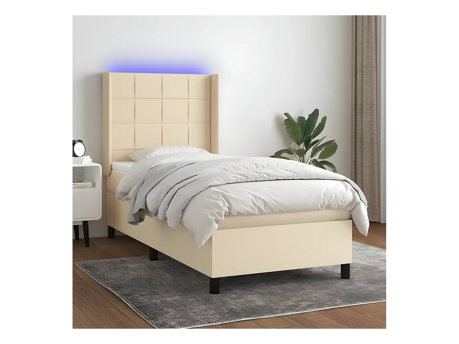 Sommier tapissier avec matelas et LED Crème 100x200 cm Tissu