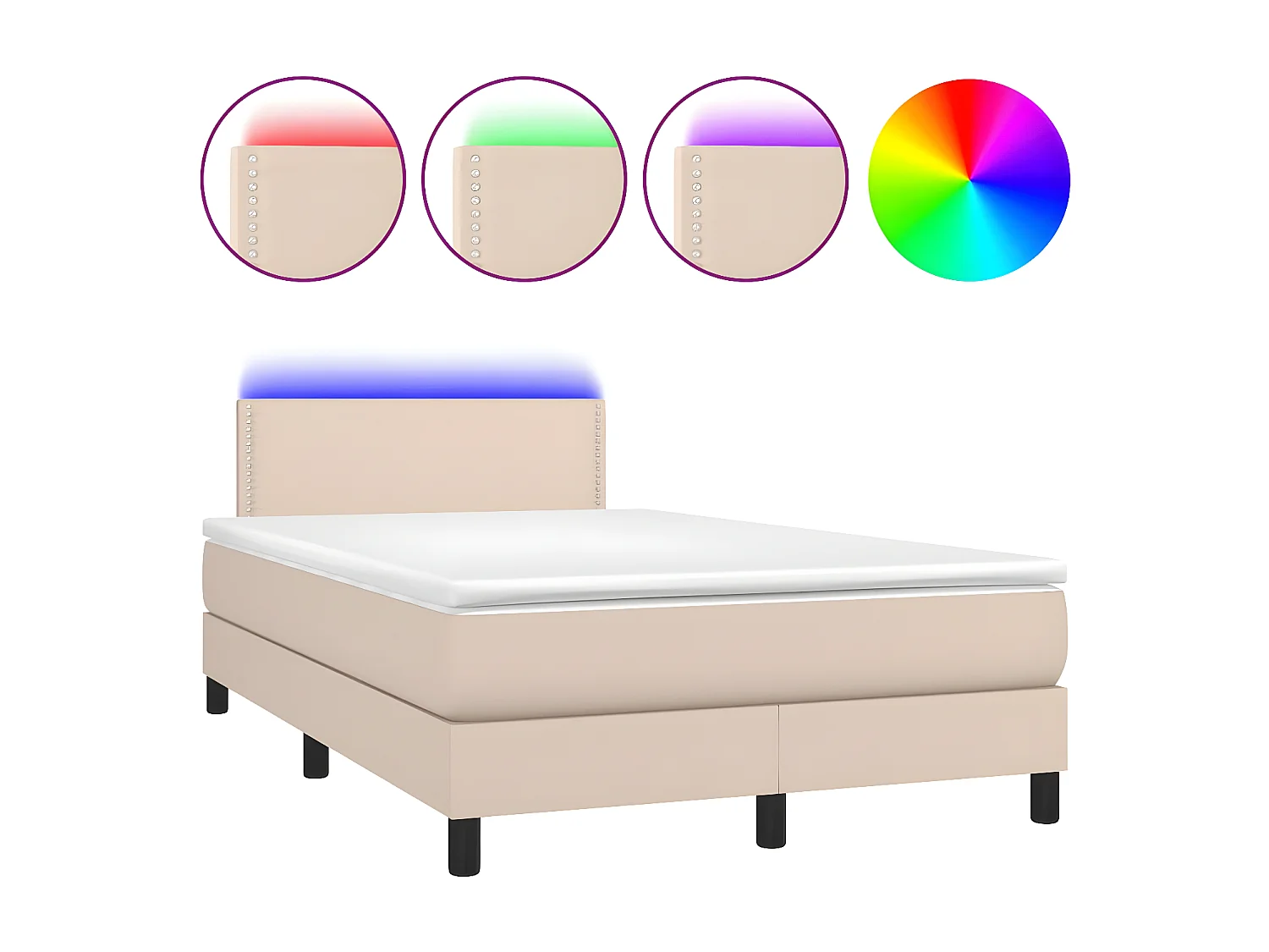 Cama box spring colchón LED cuero sintético capuchino 120x200cm