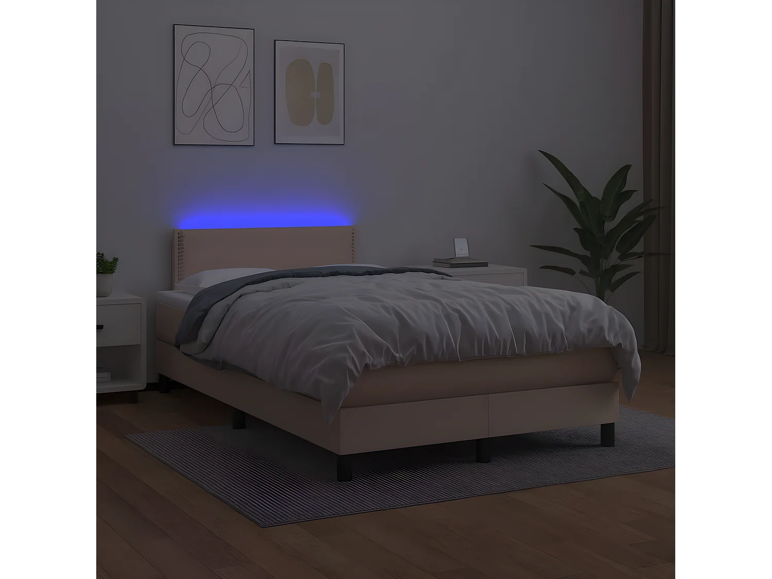 Cama box spring colchón LED cuero sintético capuchino 120x200cm
