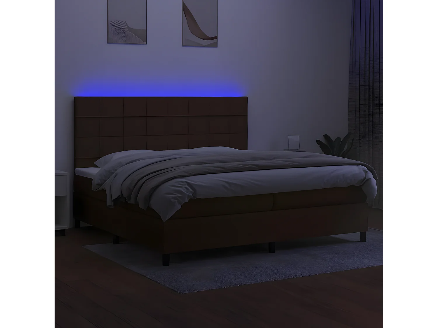 Cama box spring colchón luces LED tela marrón oscuro 200x200 cm