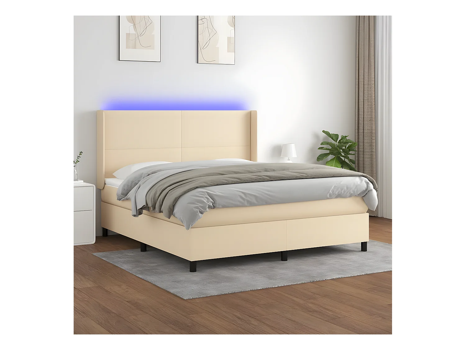 Sommier tapissier avec matelas et LED Crème 160x200 cm Tissu