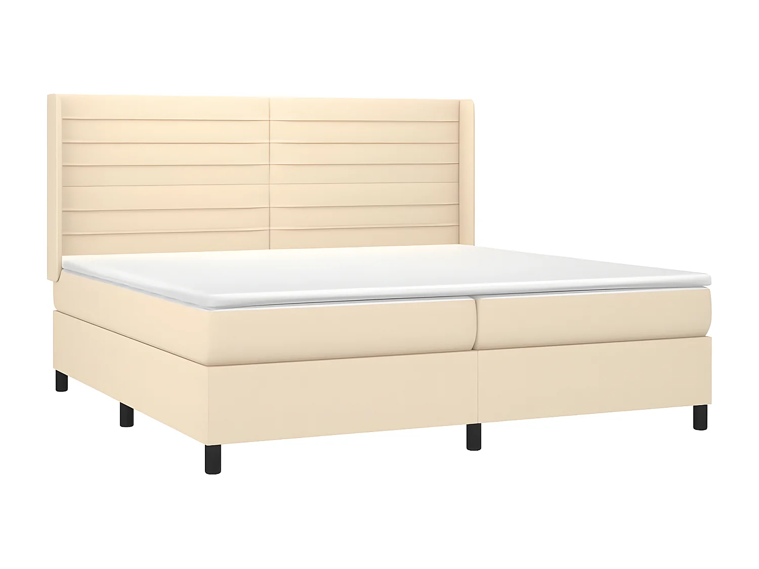 Cama box spring c/ colchão e LED 200x200 cm tecido cor creme