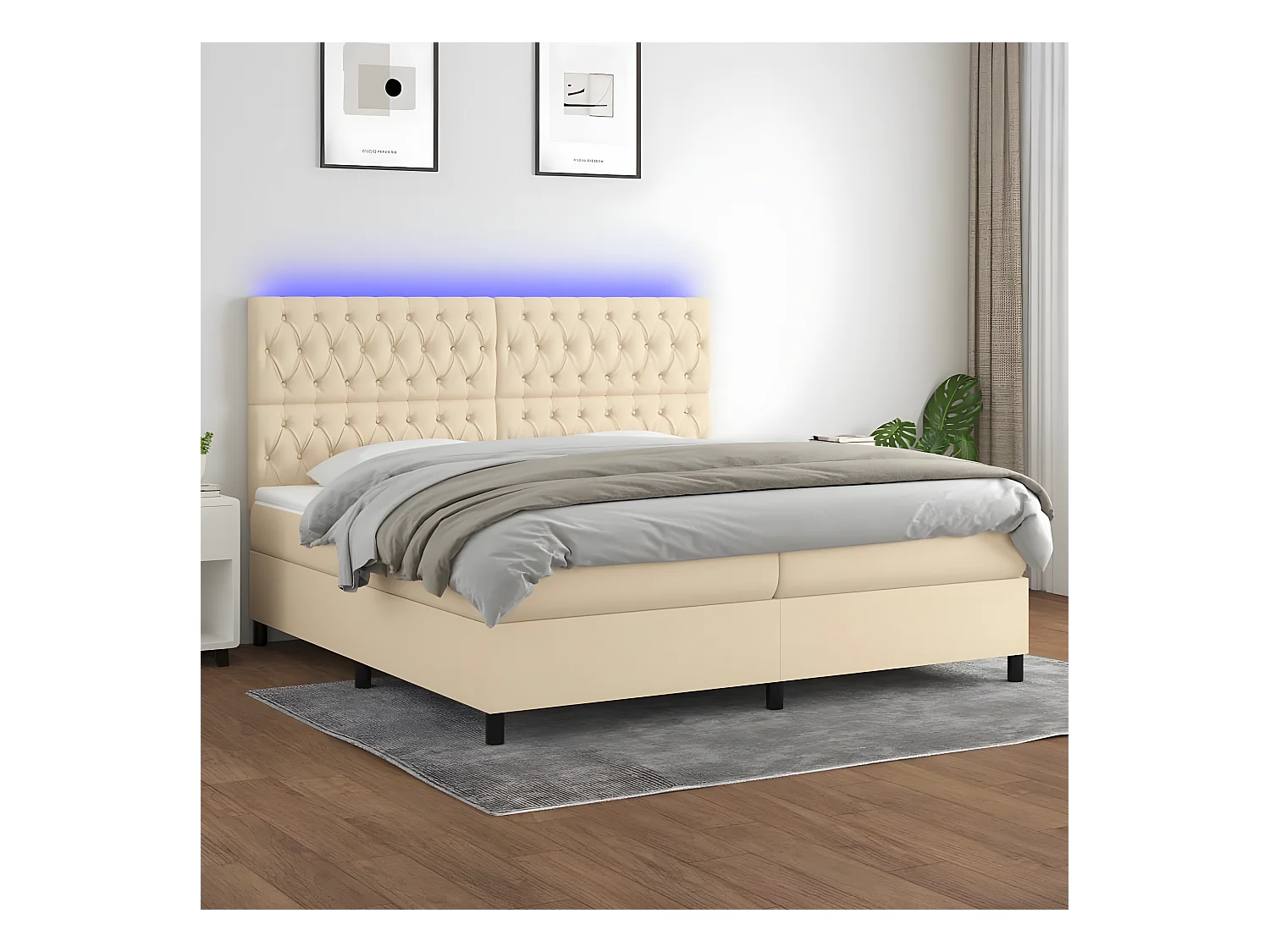 Sommier tapissier et matelas et LED Crème 200x200 cm Tissu