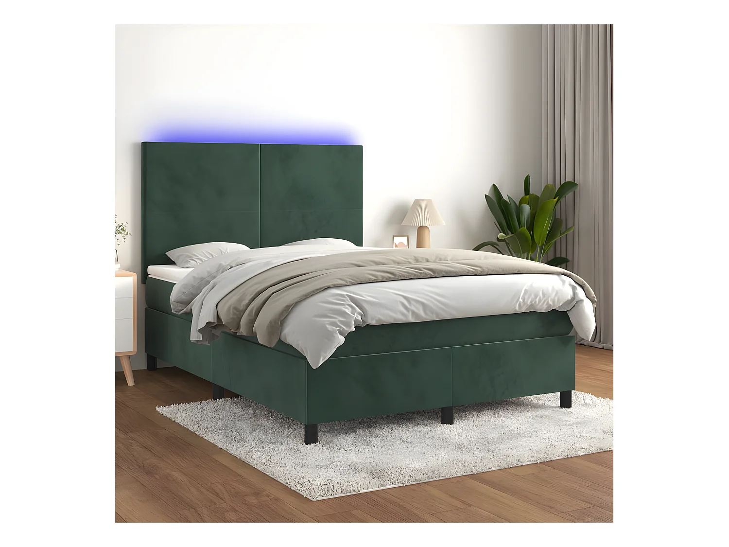 Sommier tapissier matelas et LED Vert foncé 140x200 cm Velours