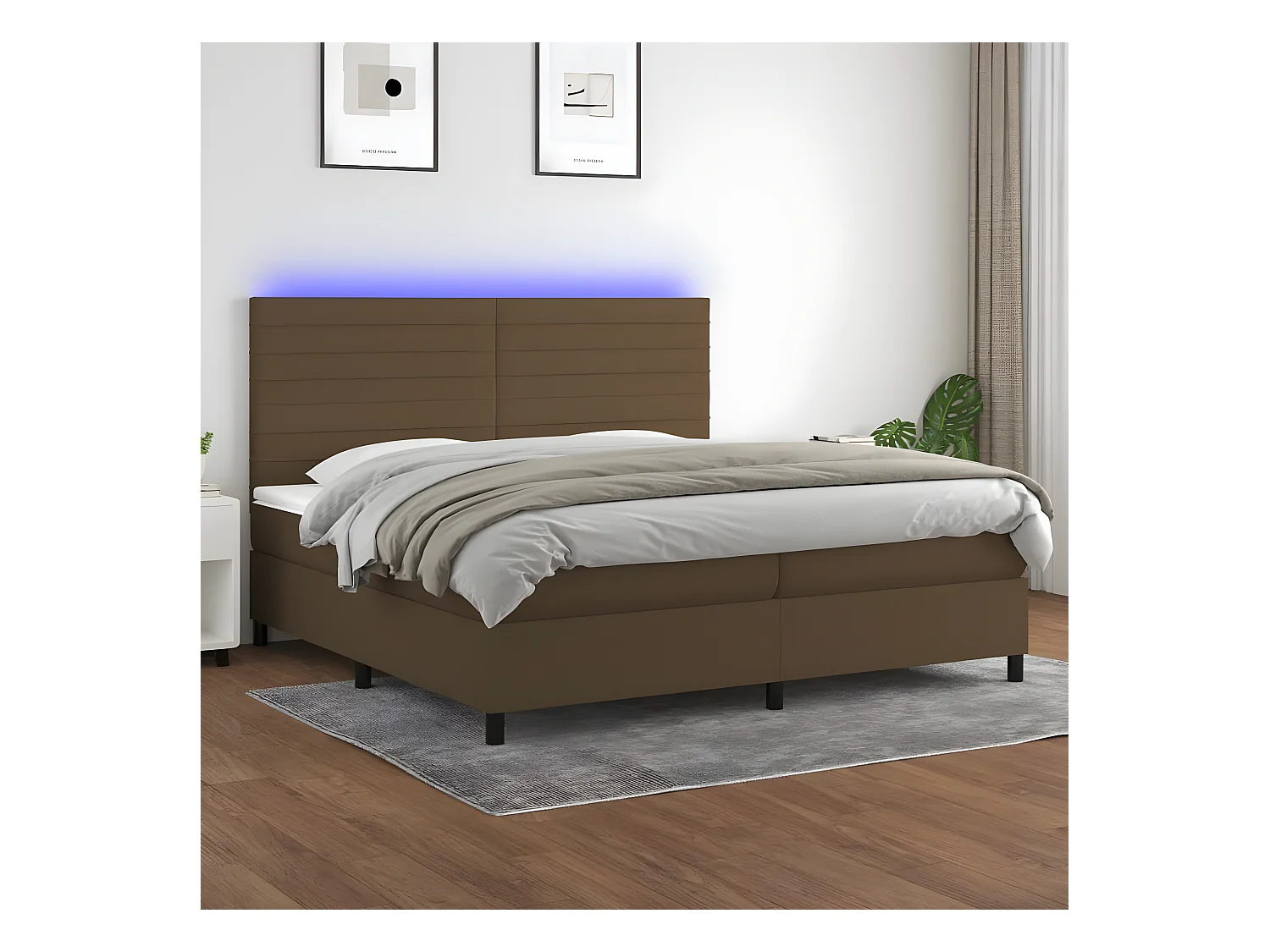 Sommier tapissier matelas et LED Marron foncé 200x200 cm Tissu