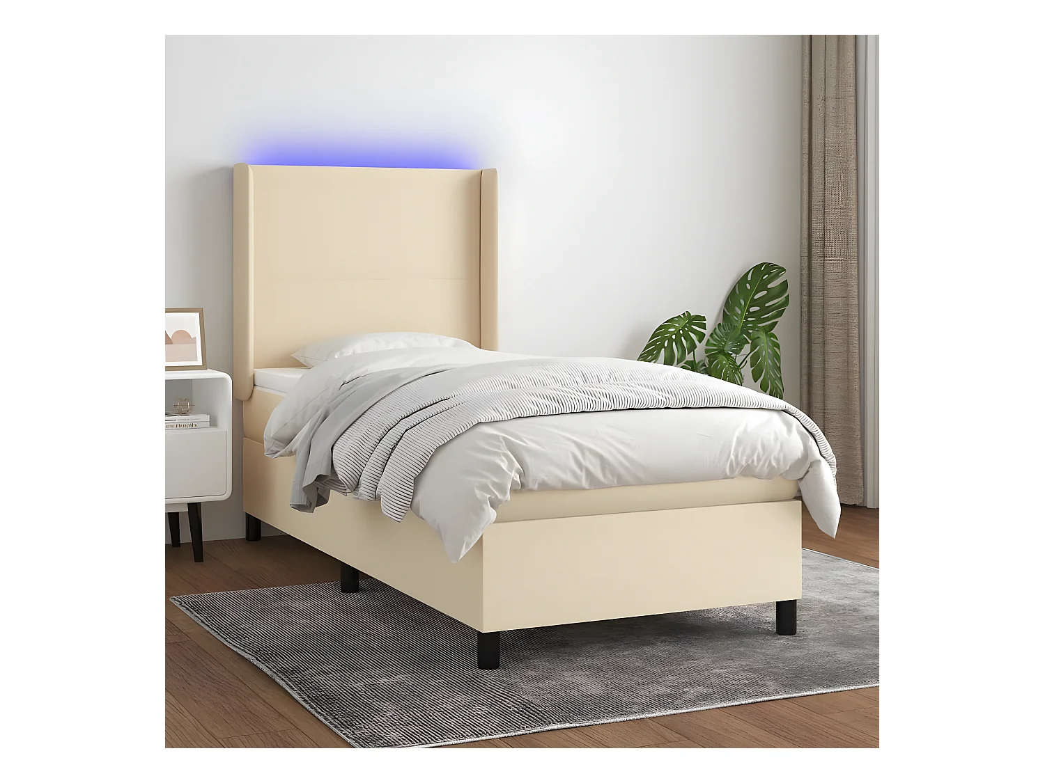 Sommier tapissier avec matelas et LED Crème 80x200cm Tissu