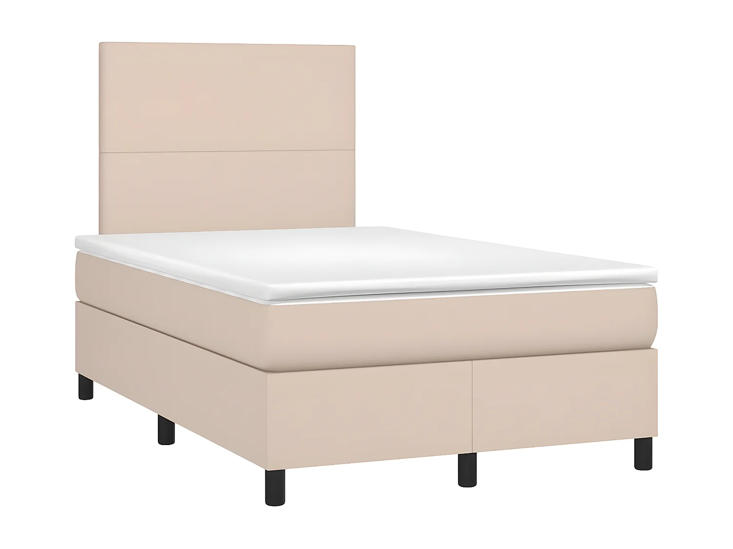 Cama box spring c/colchão/LED 120x200cm couro artif. cappuccino
