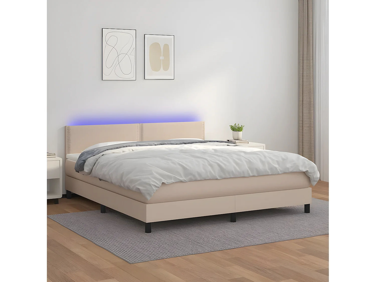 Sommier tapissier matelas LED Cappuccino 160x200 cm Similicuir