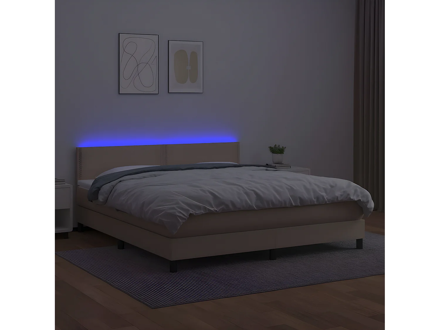 Sommier tapissier matelas LED Cappuccino 160x200 cm Similicuir