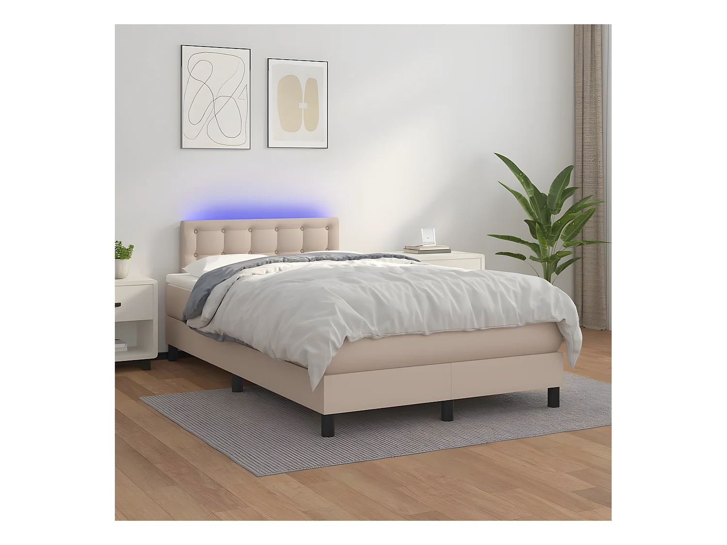 Sommier tapissier matelas LED Cappuccino 120x200 cm Similicuir