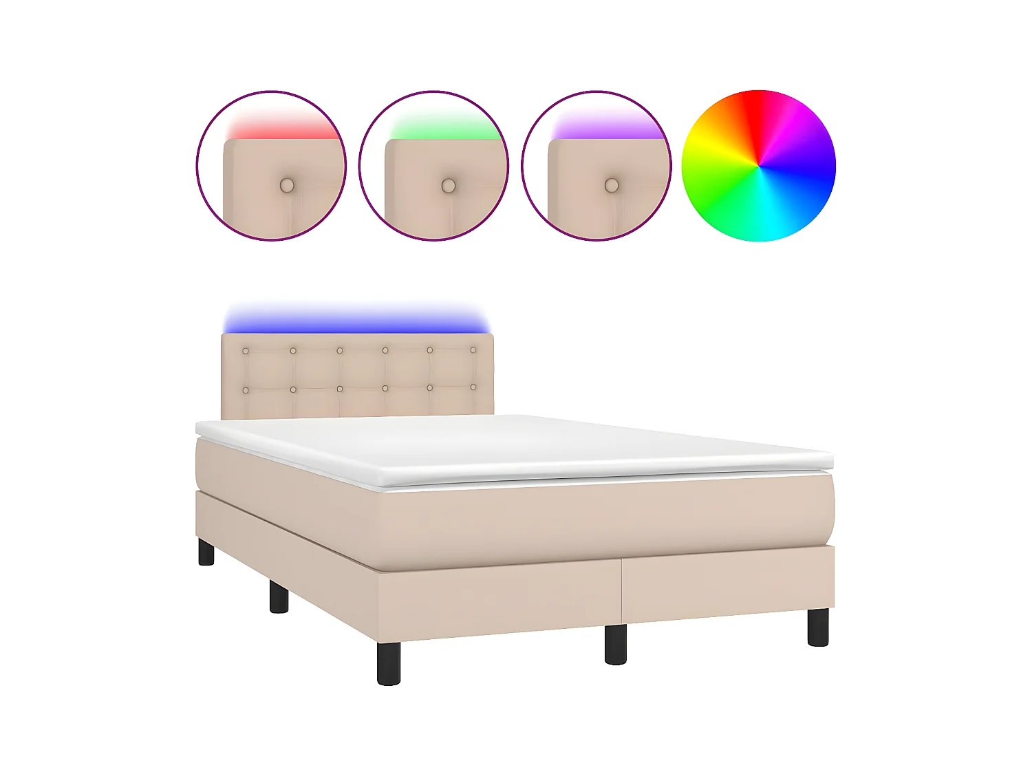 Sommier tapissier matelas LED Cappuccino 120x200 cm Similicuir