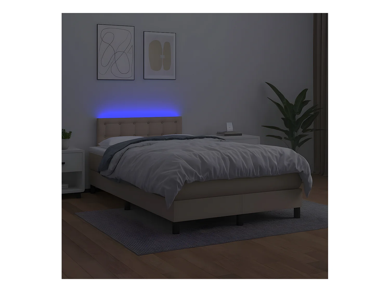 Sommier tapissier matelas LED Cappuccino 120x200 cm Similicuir