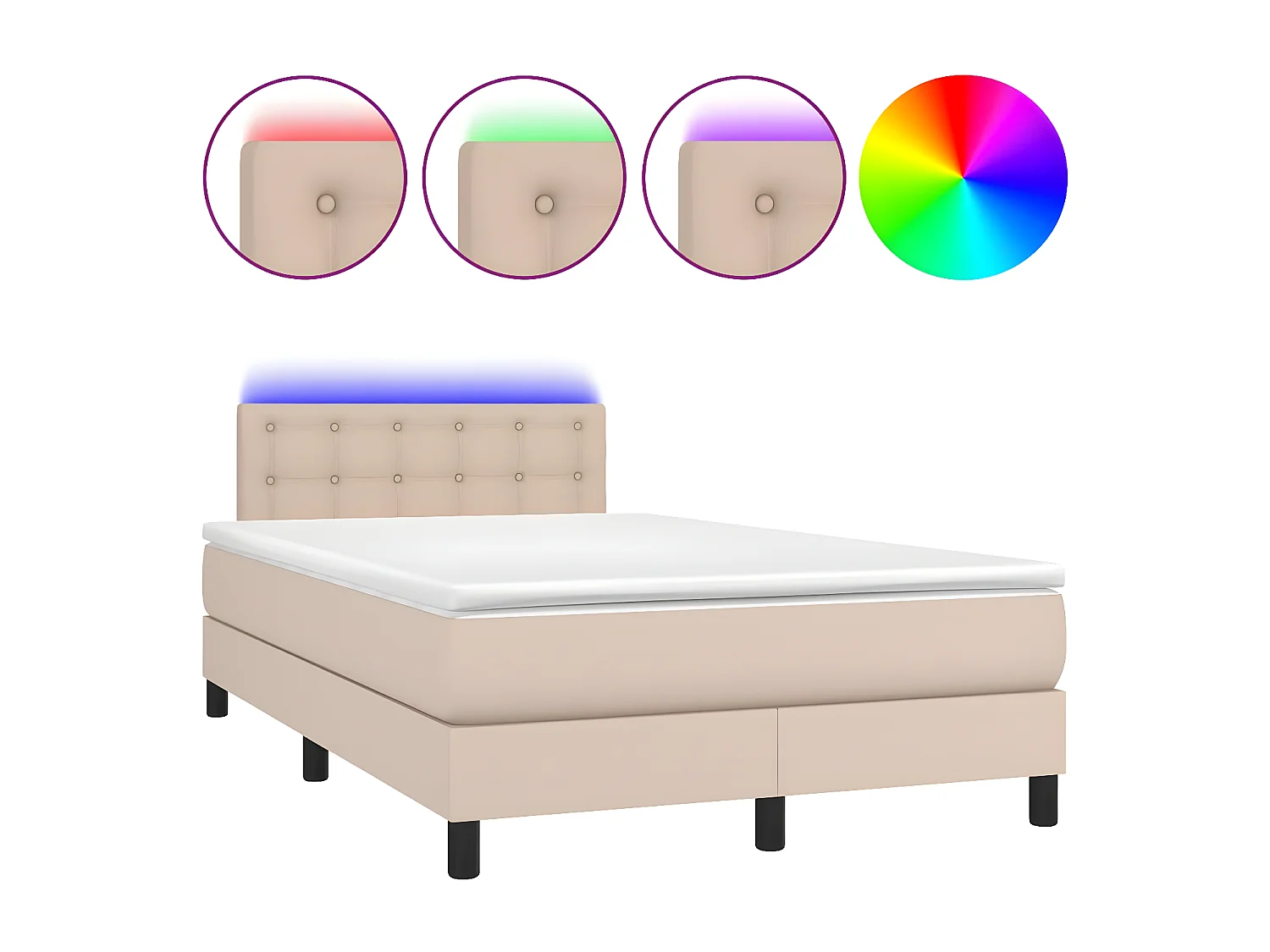 Cama box spring c/colchão/LED 120x200cm couro artif. cappuccino