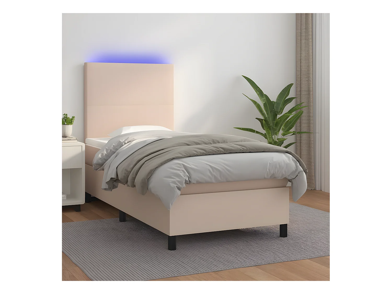Sommier tapissier matelas LED Cappuccino 100x200 cm Similicuir