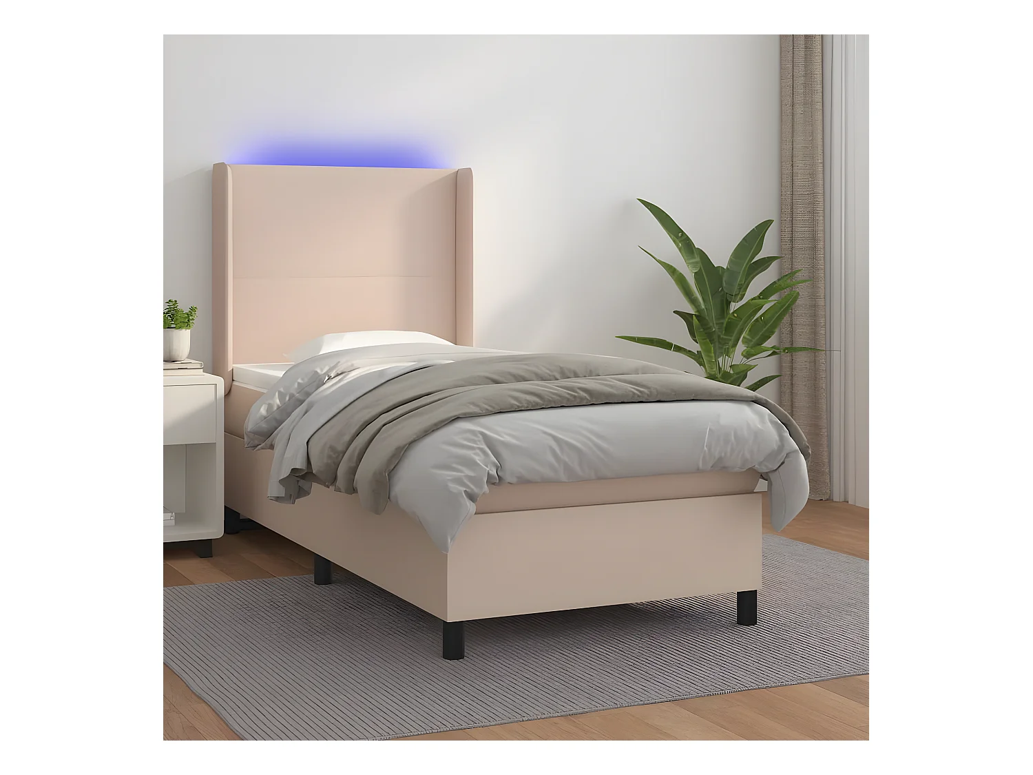 Sommier tapissier matelas et LED Cappuccino 90x200cm Similicuir