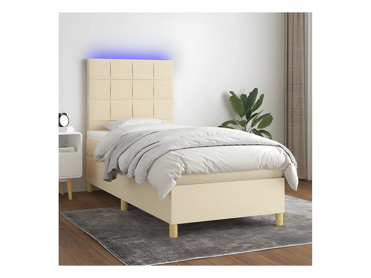 Sommier tapissier avec matelas et LED Crème 100x200 cm Tissu