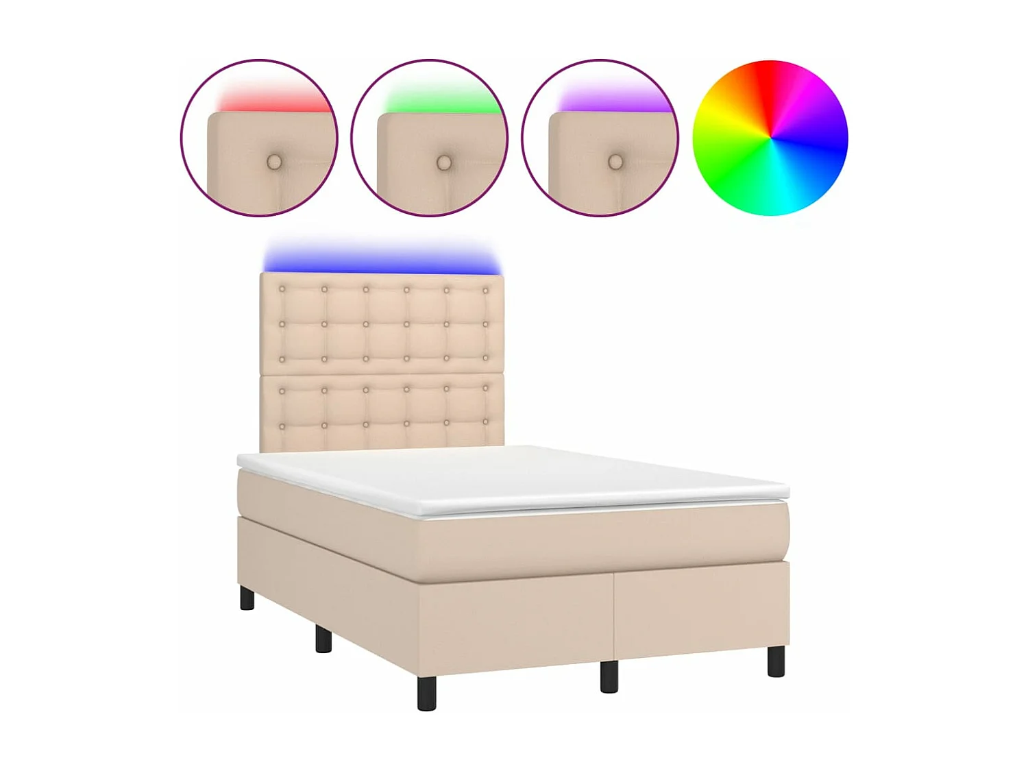 Cama box spring c/colchão/LED 120x200cm couro artif. cappuccino