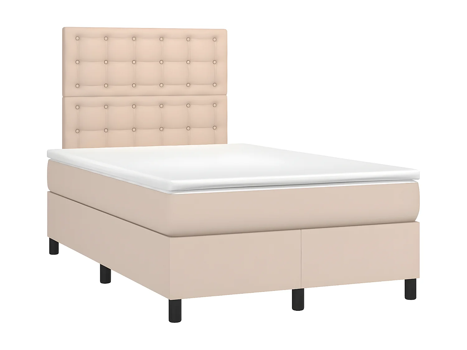 Cama box spring c/colchão/LED 120x200cm couro artif. cappuccino